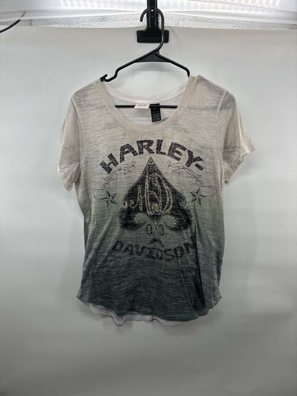 Harley-Davidson Spade Sheer Burnout T-Shirt Size XL Ombre Studded